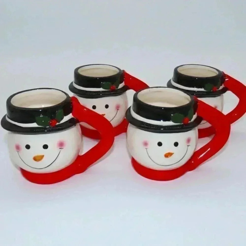 Snowman Ceramic Mug Set of 4 Winter Snow Frosty Christmas Time